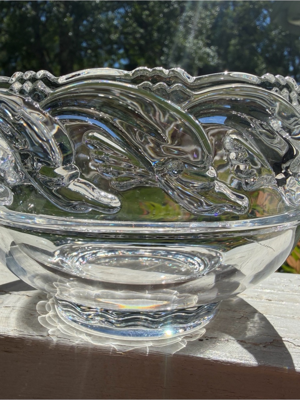 Authentic Tiffany & Co. Crystal Dolphin Bowl - Vintage Art Glass